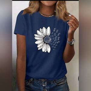 2X Women's Summer Sunflower Printed T-shirt Top Casual Short Sleeve  Tee